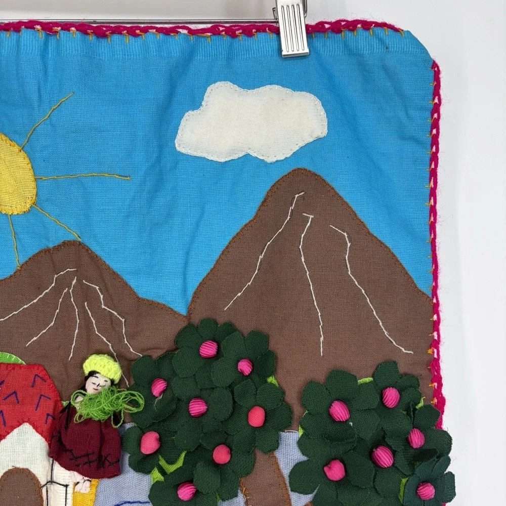 Vtg Folk Art 3D Textile Tapestry Peruvian Arpillera Handmade 19.5